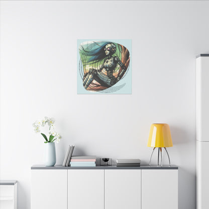 Canvas Print - Retro-Futuristic Female Robot Dreaming in Binary, 70s 80s Sci-Fi Cyberpunk Wall Art