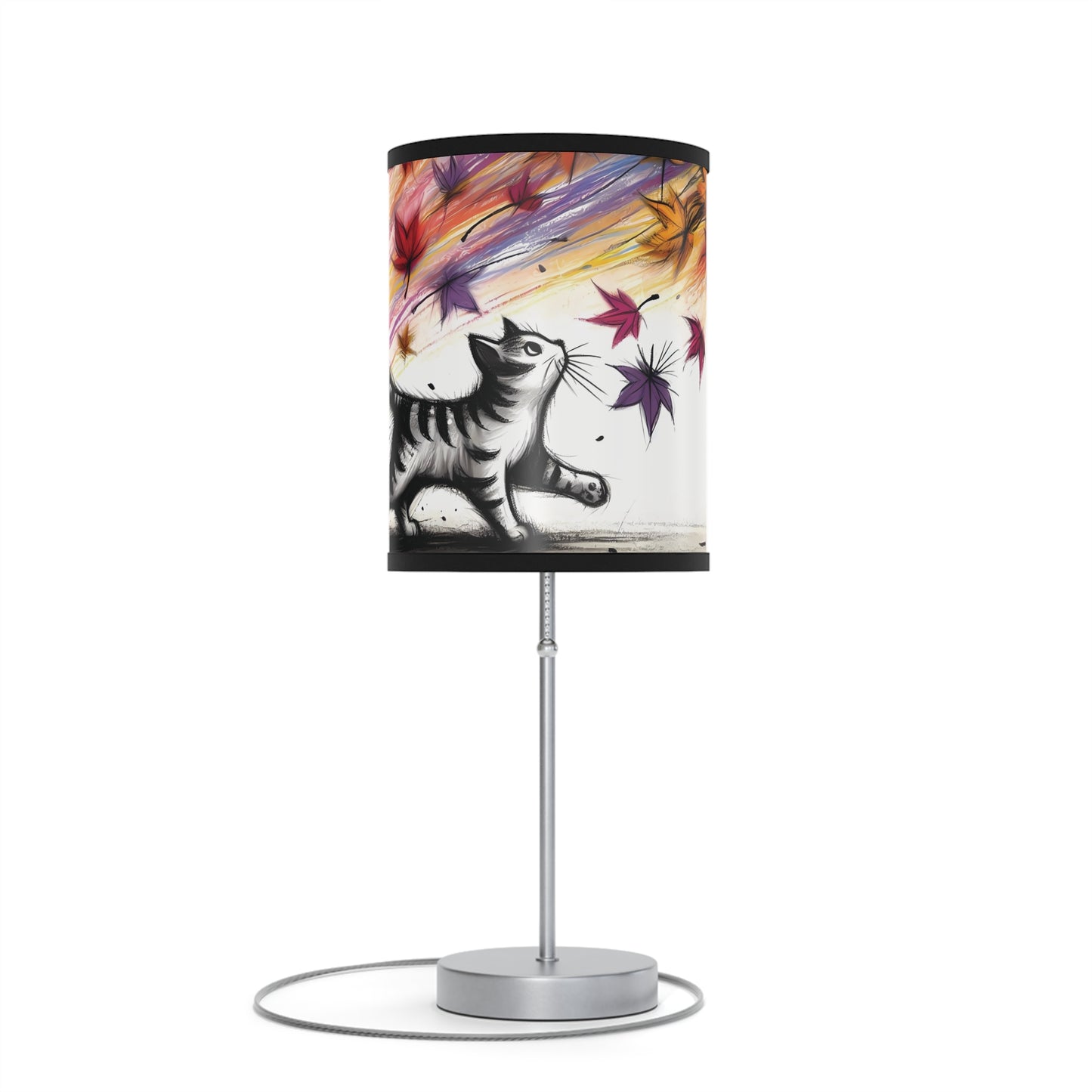 Kid's Table Lamp - Playful Kitten Chasing Autumn Leaves