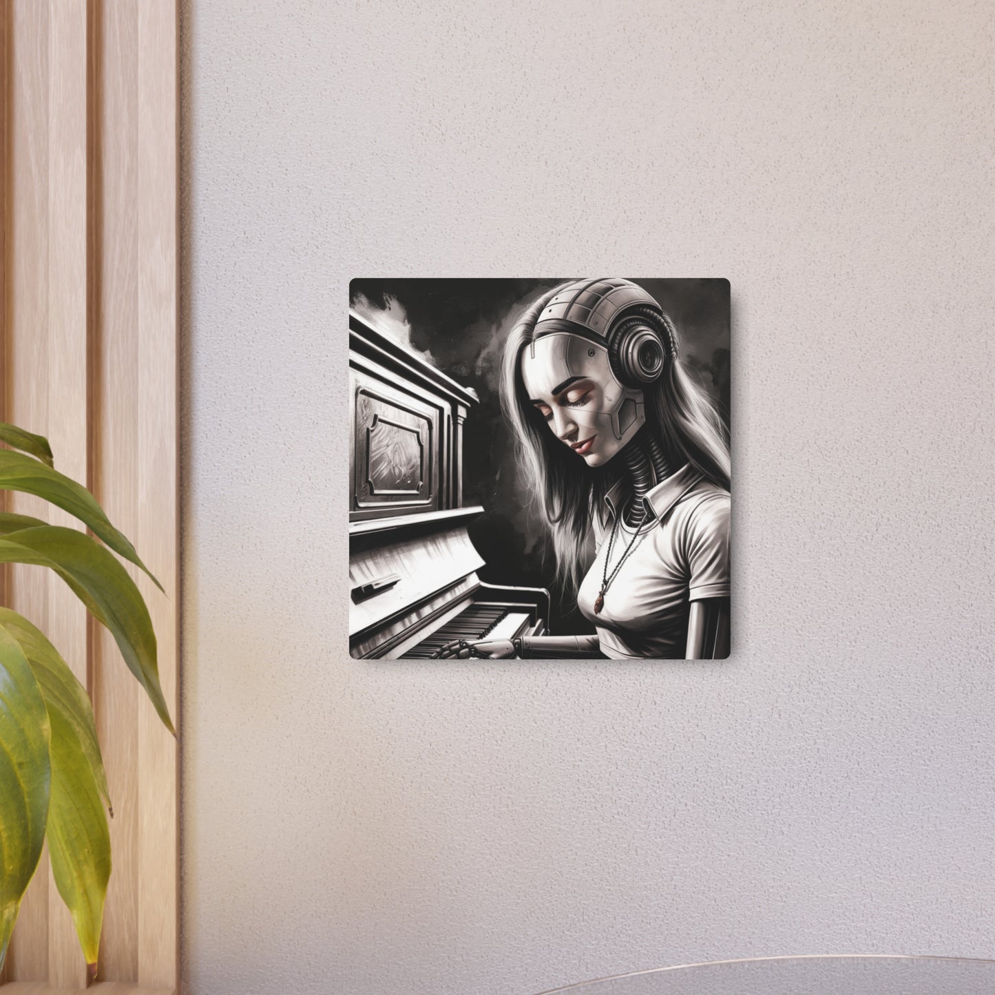 Metal Wall Art - "Cybernetic Sonata" with Retro-Futuristic Robot Playing Piano