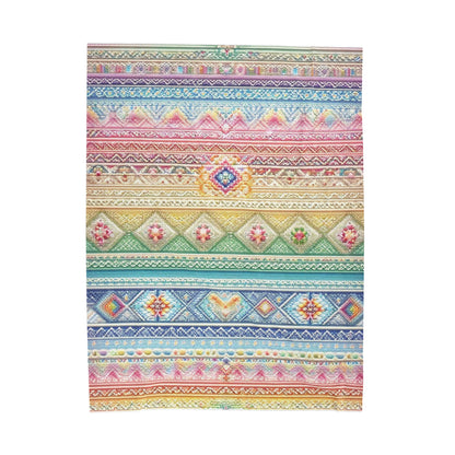 Retro Rainbow Geometric Plush Blanket - Soft Velveteen Throw with Vintage Granny Chic Design - Cozy Medium-Heavyweight Blanket