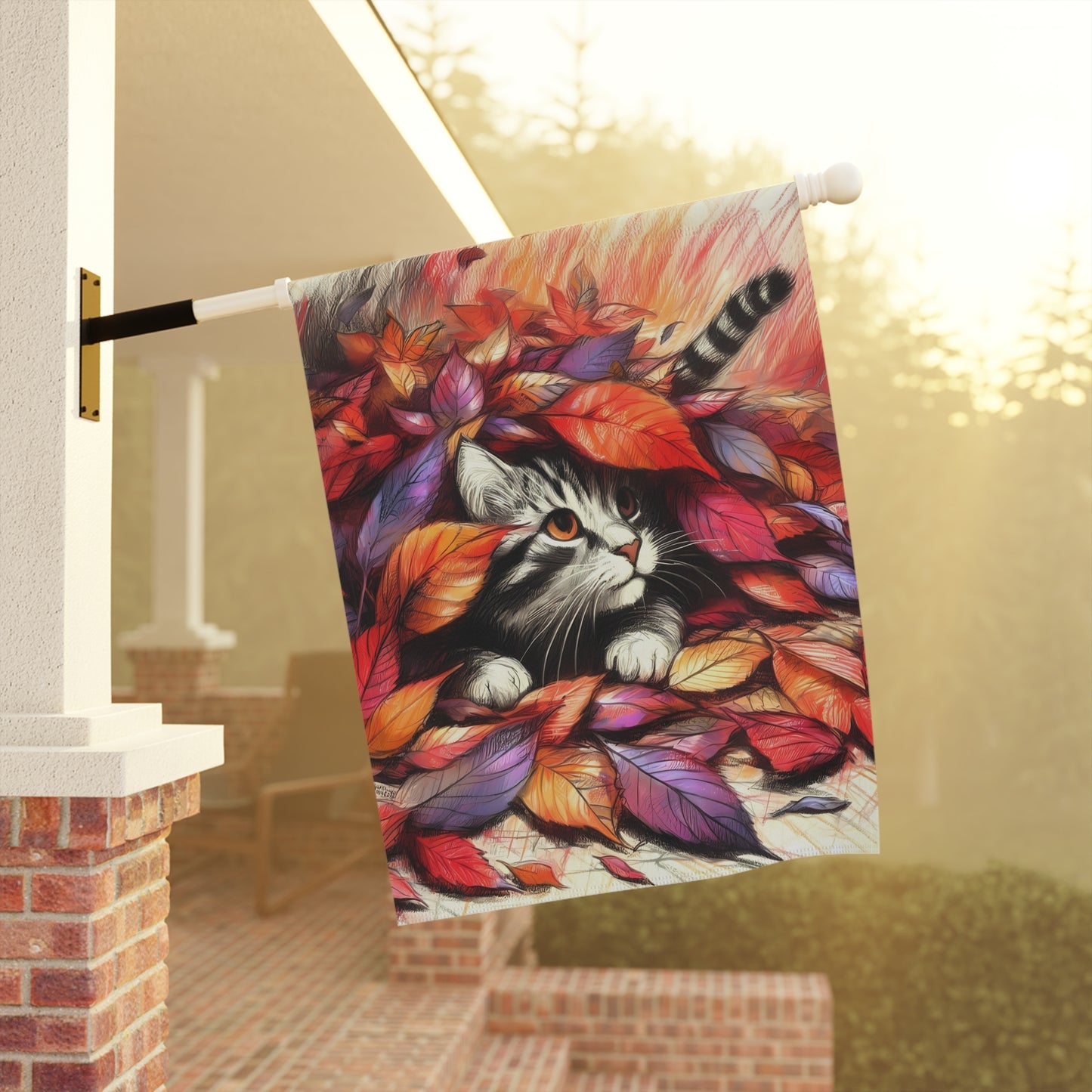 Yard Flag / Garden Banner - Autumn Peekaboo Cat