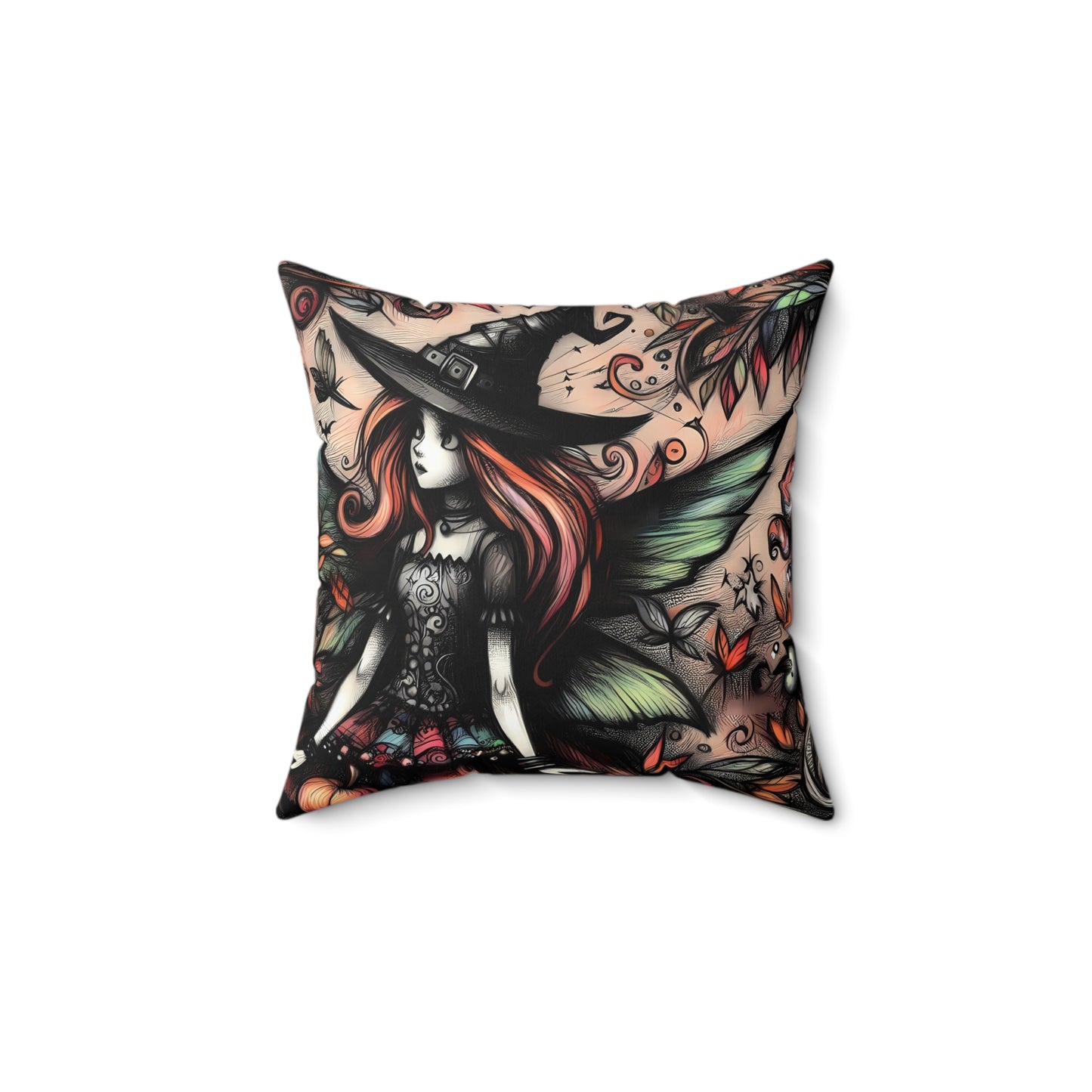 Square Autumn Pillow - Curious Witch Fairy, "Tristana Moonbeam"