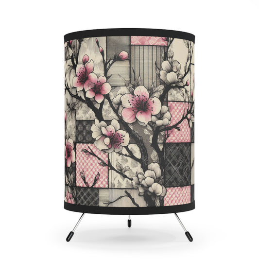 Tripod Table Lamp - Cherry Blossom Patchwork, Pink and Black Floral Design