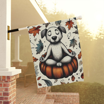 Porch or Yard Flag / Garden Banner - Zen Dog on Pumpkin