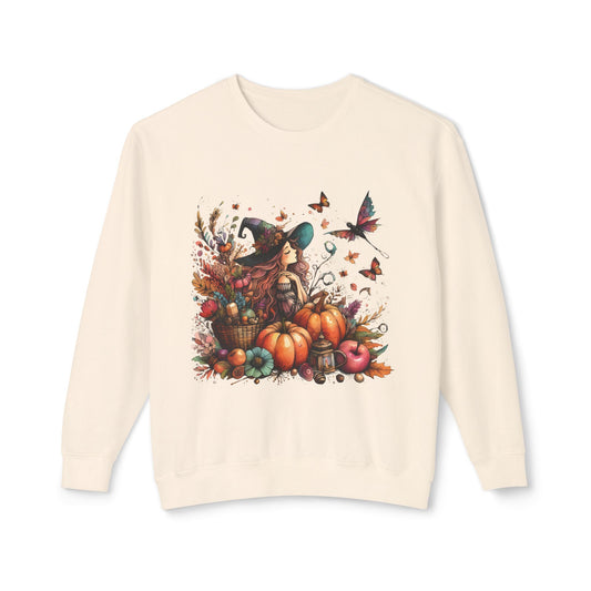 Lightweight Autumn Crewneck Sweatshirt - Whimsical Autumn Fairy Witch