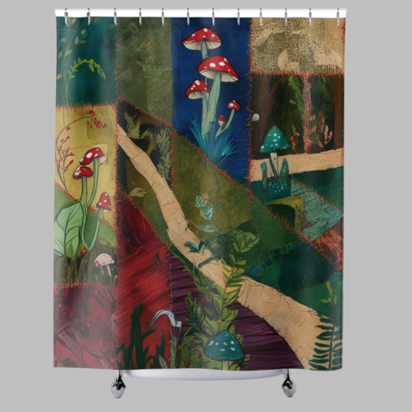 Shower Curtain - Enchanted Winding Path Through Mushroom-Lined Fairy Forest