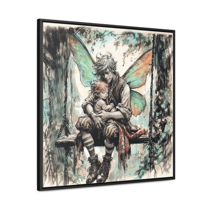 Daddy and Baby Fairy on Swing Gallery Wrapped Canvas Print - Sweet Fatherly Bond Wall Art for Nurseries or Child's Bedroom