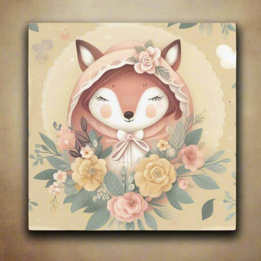 Whimsical Fox Aluminum Wall Art - Retro Granny Chic Decor Style - Friendly - Pastel Colors - Multiple Sizes for Entryway, Living Room, Kitchen