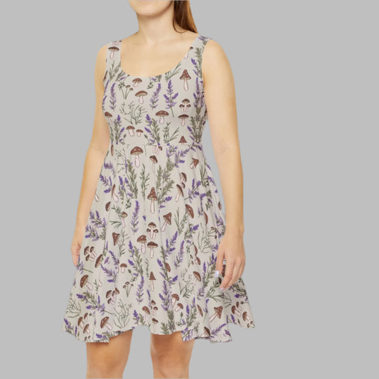 Skater Dress - Lavender & Mushroom Cottagecore Charm