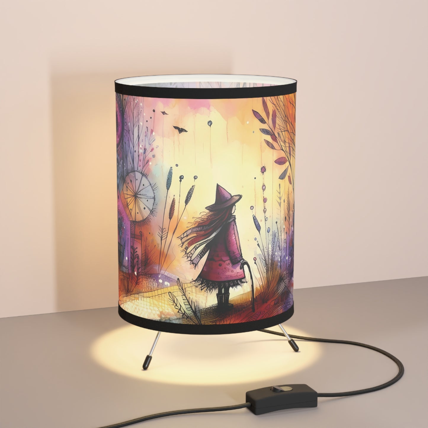 Tripod Lamp - Autumn Whimsical Witch on Golden Path