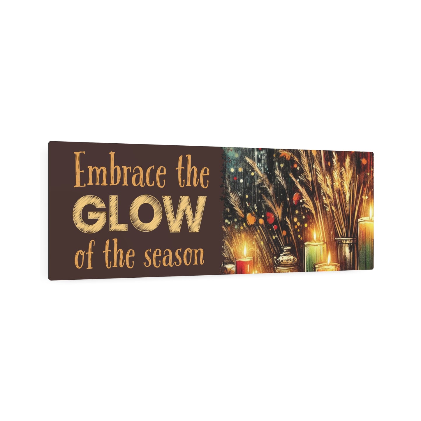 Metal Art Sign - 'Enjoy the Glow of the Season' - Vibrant Home Decor with Candles, Pumpkins, Leaves, Sesaonal Wall Art