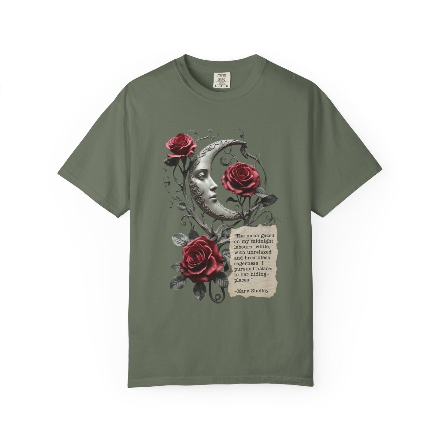 Mary Shelley Quote Comfort Colors Garment Dyed T-Shirt | Gothic Literature Moon Rose Tee | Dark Academia Victorian Fashion | Literary Gift