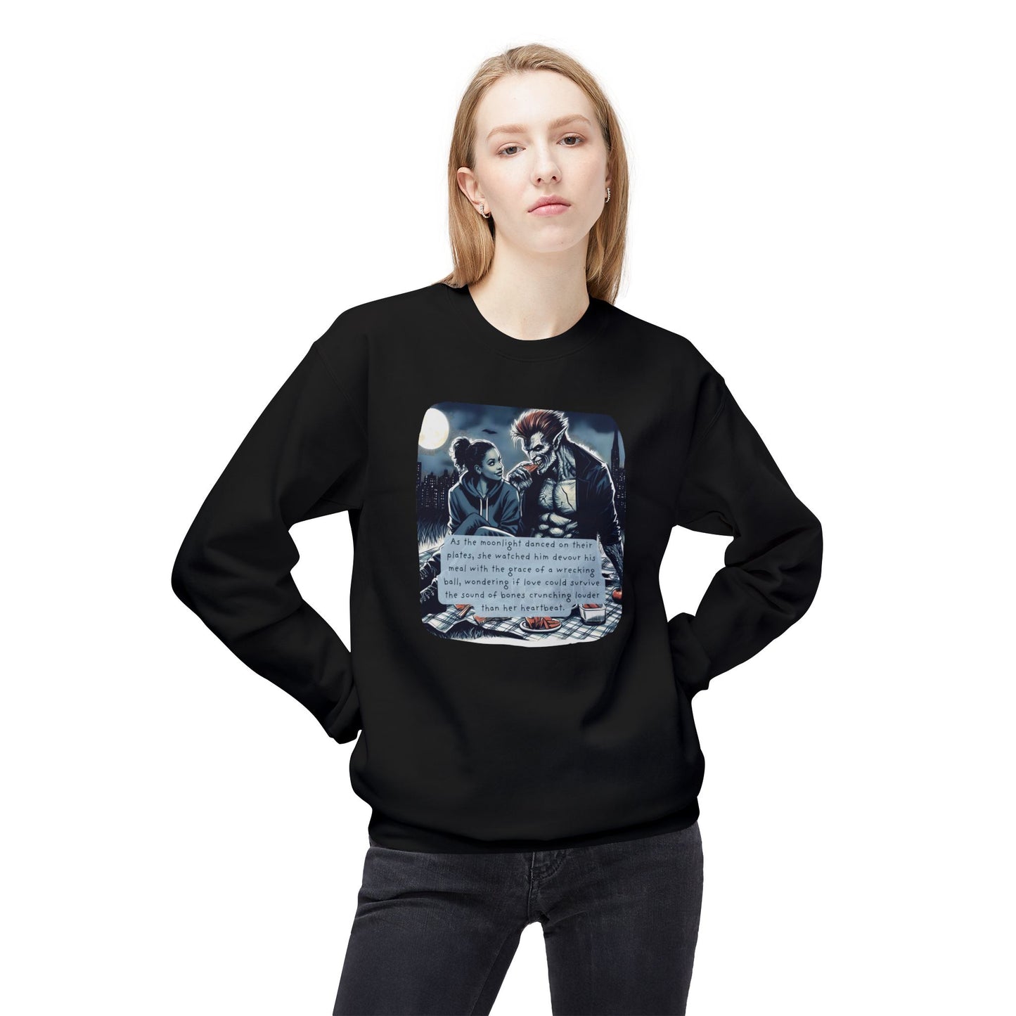 Midnight Picnic: A Love Story (Beautiful Monsters Collection) - Unisex Midweight Softstyle Fleece Crewneck Sweatshirt, Multiple Colors Available