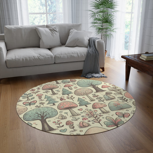 Round 60" x 60" Rug - Whimsical Woodland Pastels