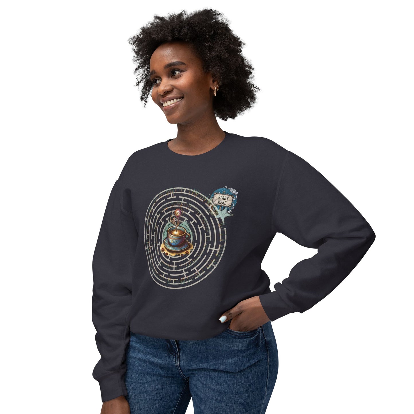 Coffee Quest Maze Sweatshirt - Whimsical Path to Your Daily Brew