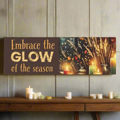 Metal Art Sign - 'Enjoy the Glow of the Season' - Vibrant Home Decor with Candles, Pumpkins, Leaves, Sesaonal Wall Art