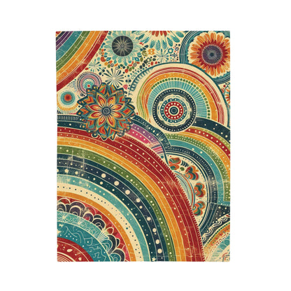 Rainbow Boho Plush Blanket - Velveteen Throw with Retro Grunge Overlay and Intricate Swirls - Great for Living Rooms, Bedrooms, Nurseries