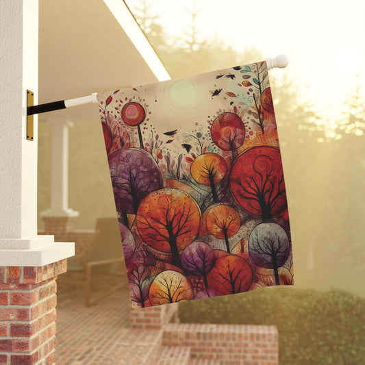 Porch or Yard Flag / Garden Banner - Autumn Whimsical Boho Trees