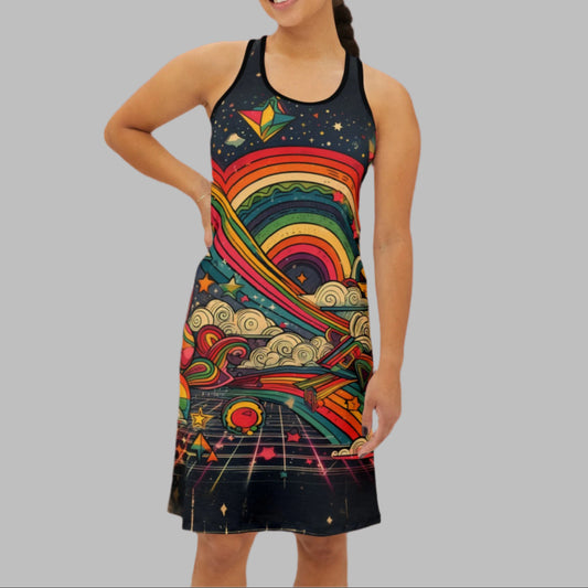 Racerback Dress - 80s Arcade Rainbows and Clouds