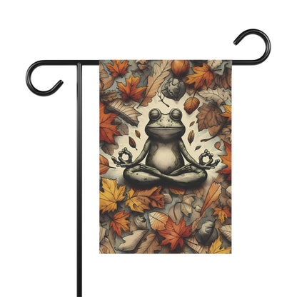 Porch or Yard Flag / Garden Banner - Peaceful Autumn Frog and Leaves