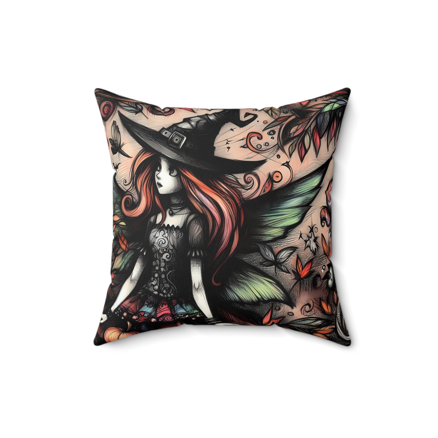 Square Autumn Pillow - Curious Witch Fairy, "Tristana Moonbeam"