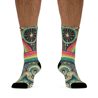 Stretchy Eco-Friendly Socks - Retro Rainbow Swirl, Made from 58% Recycled Fabrics