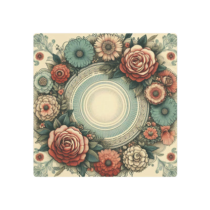 Vintage Rose Geometric Metal Wall Art - Retro-Inspired Design with Rose and Teal Hues - Durable Matte Finish Aluminum