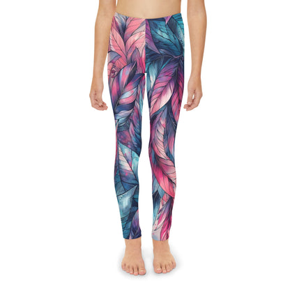 Toddler and Youth Fall Leggings: Bold Pink, Blue, and Purple Leaves, 18mo-12y