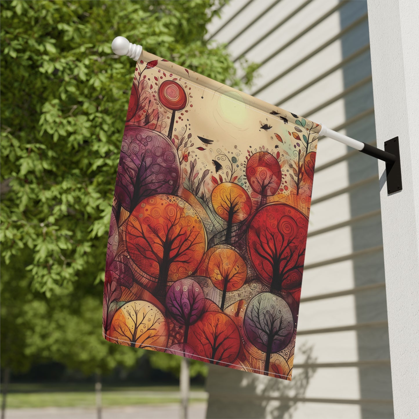 Porch or Yard Flag / Garden Banner - Autumn Whimsical Boho Trees