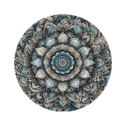 Round 60" x 60" Rug - Boho Mandala Pattern with Blue and Black Tones