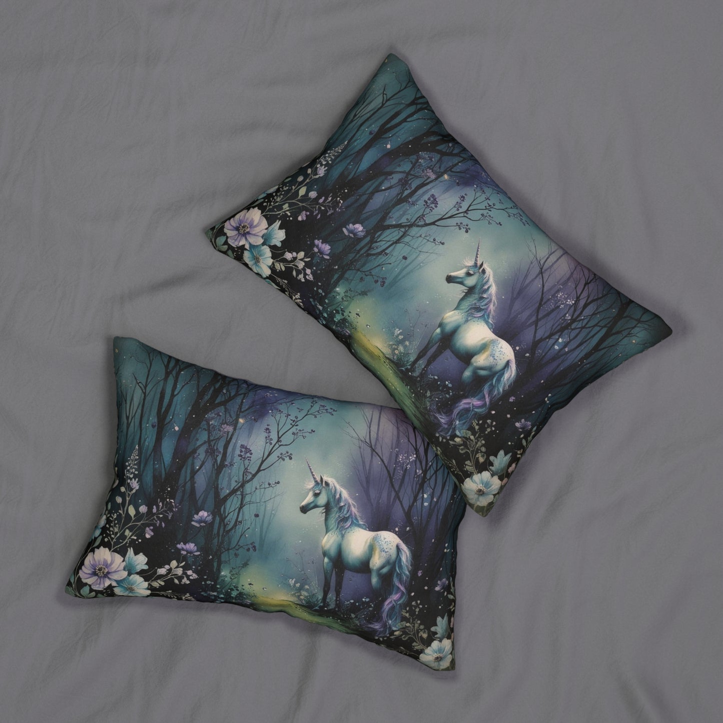Unicorn Lumbar Pillow, Enchanted Forest Cushion, Mystical Fantasy Home Decor, 20x14 Throw Pillow