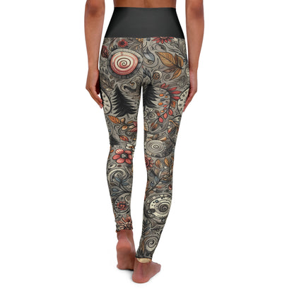 High Waisted Fall Yoga Leggings - Sketched Autumn Forest, XS-2XL