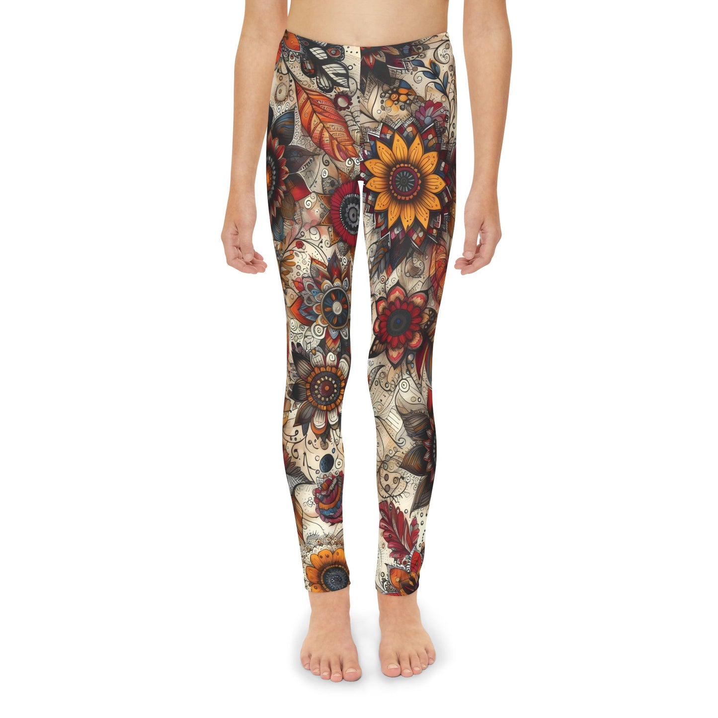 Toddler and Youth Fall Leggings: Sketched Vibrant Blooms, 18mo-12y