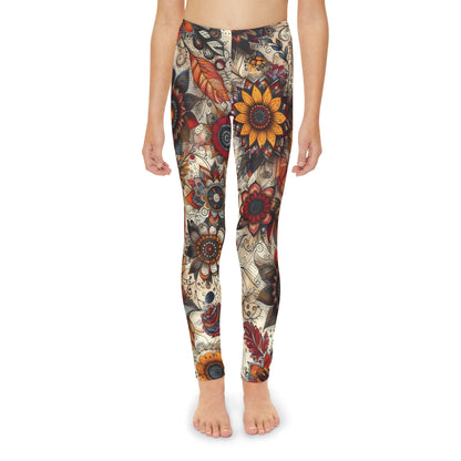 Toddler and Youth Fall Leggings: Sketched Vibrant Blooms, 18mo-12y