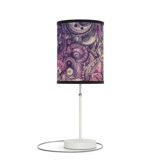 Boho Table Lamp - Rich Purple Floral Mandala Pattern