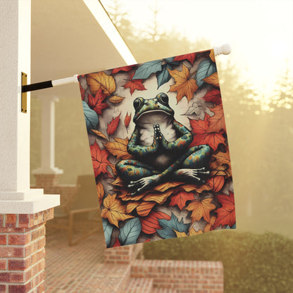 Porch or Yard Flag / Garden Banner - Namaste Frog and Leaves