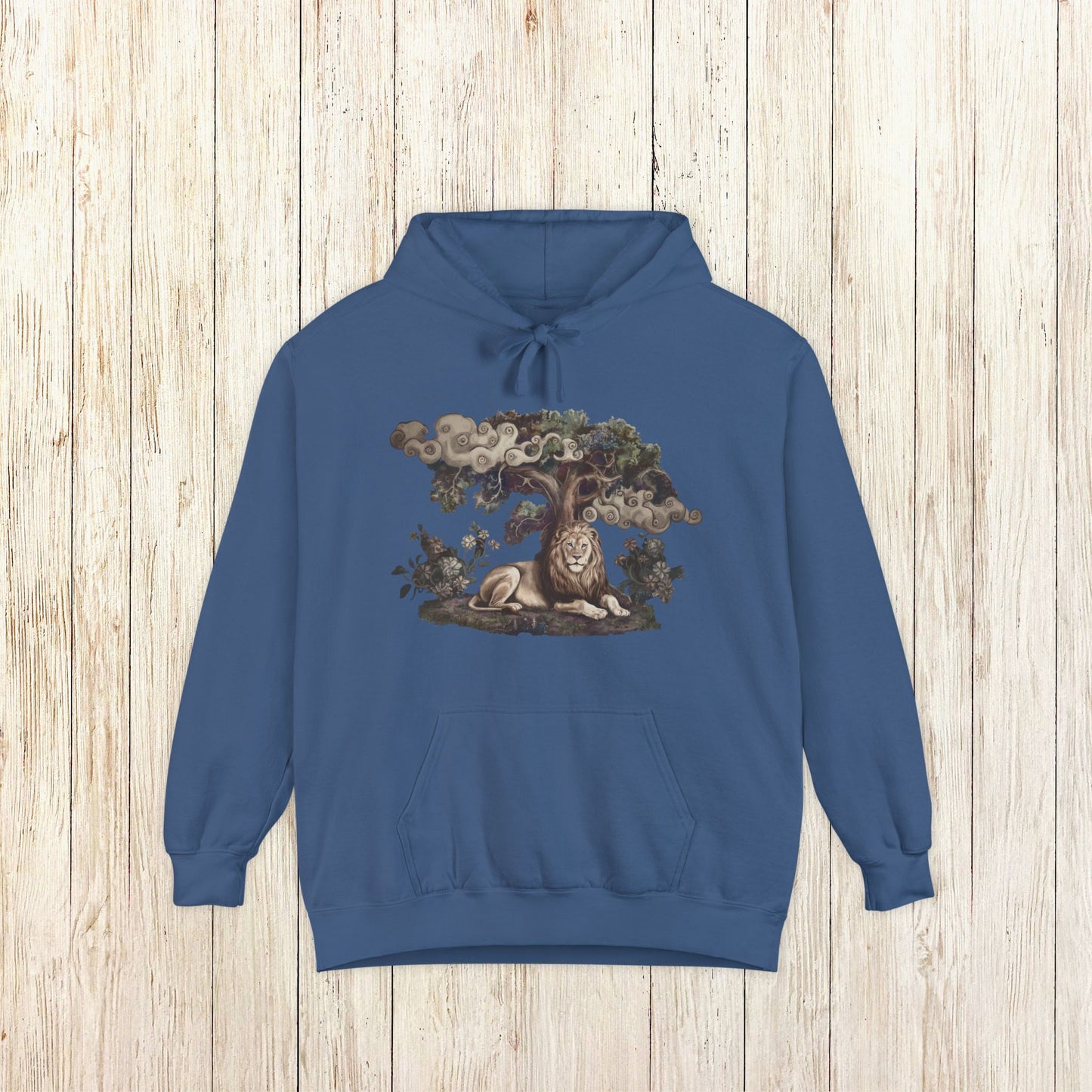 Mystical Lion Hoodie - Comfort Colors Celestial Tree of Life Sweatshirt - Lion Spirit Animal Gift - Bohemian Animal Art Hoodie