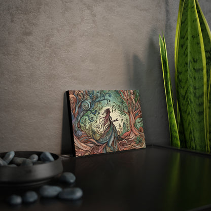 Canvas Sticky Tile - Surreal Forest Goddess Silhouette with Colorful Windy Roots