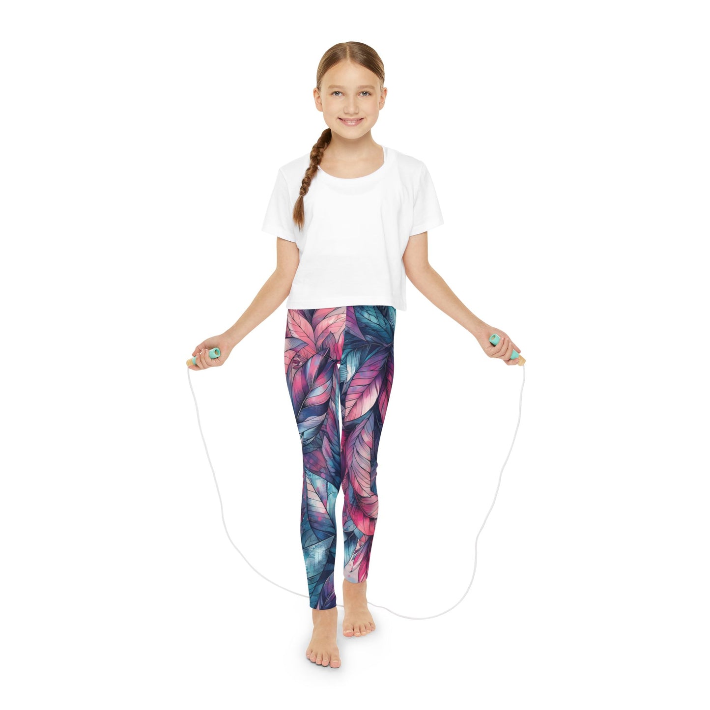 Toddler and Youth Fall Leggings: Bold Pink, Blue, and Purple Leaves, 18mo-12y