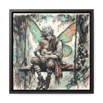 Daddy and Baby Fairy on Swing Gallery Wrapped Canvas Print - Sweet Fatherly Bond Wall Art for Nurseries or Child's Bedroom