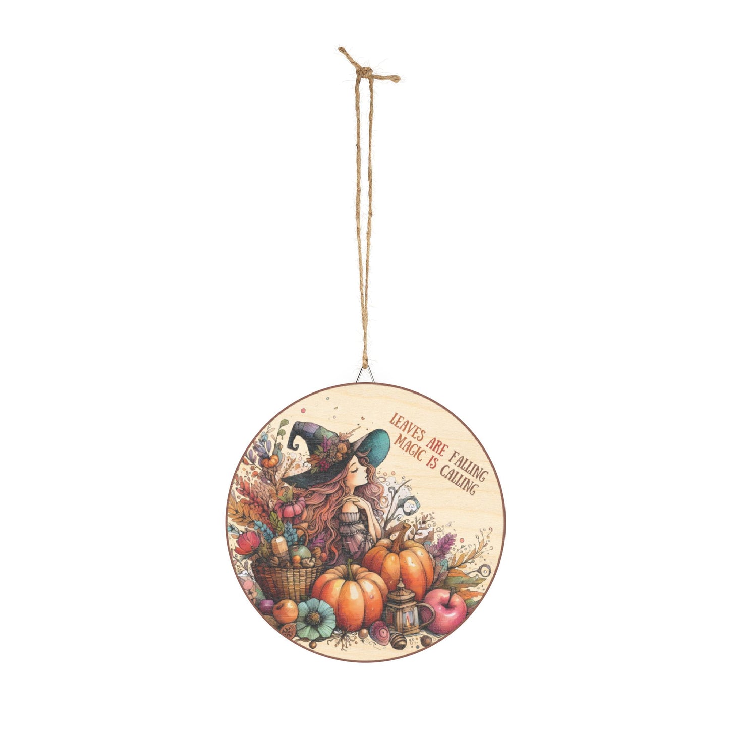 Whimsical Witch Wooden Wall Sign – 'Leaves Are Falling, Magic Is Calling' Fall Decor with Pumpkins & Autumn Leaves