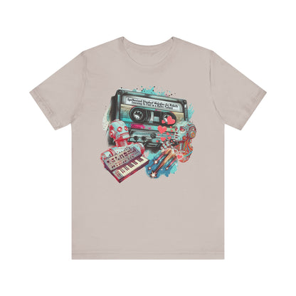 Mixtape T-Shirt - "Synthesized Stardust Melodies" Collage, Unisex Tee with Retro Cassette Tape Design, Great Gift for Music Lovers