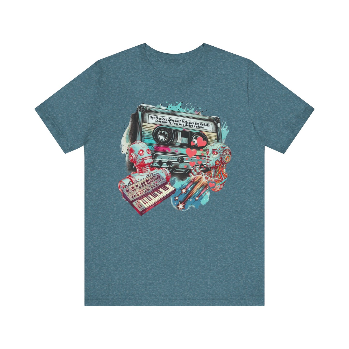 Mixtape T-Shirt - "Synthesized Stardust Melodies" Collage, Unisex Tee with Retro Cassette Tape Design, Great Gift for Music Lovers