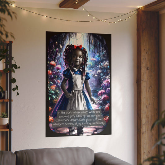 Textured Watercolor Matte Poster - Young Girl Steps into a Magical, Vibrant Wonderland (8 Sizes Available)