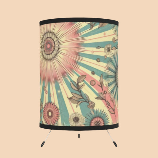 Tripod Table Lamp - Retro Sunrays in Peach and Teal