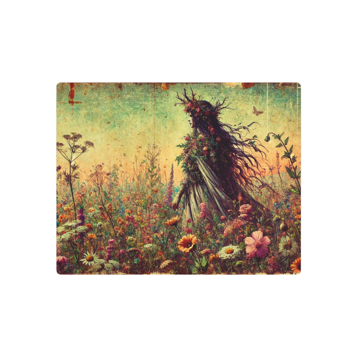 Metal Wall Art - Ancient Earth Goddess Walking Through Vast Wildflower Field