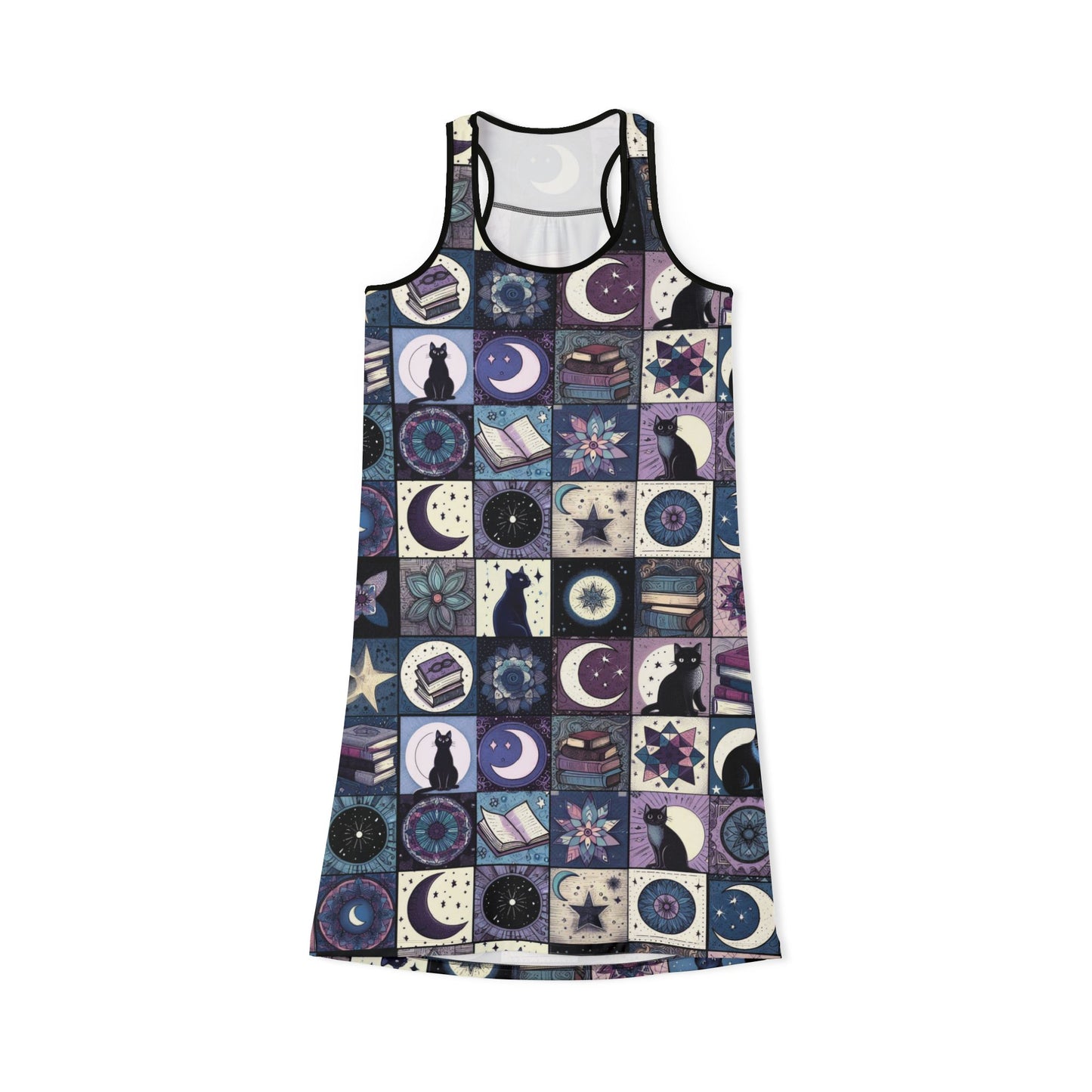 Racerback Dress - "Mystic Tails" Cats, Books & Moons Patchwork