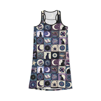 Racerback Dress - "Mystic Tails" Cats, Books & Moons Patchwork