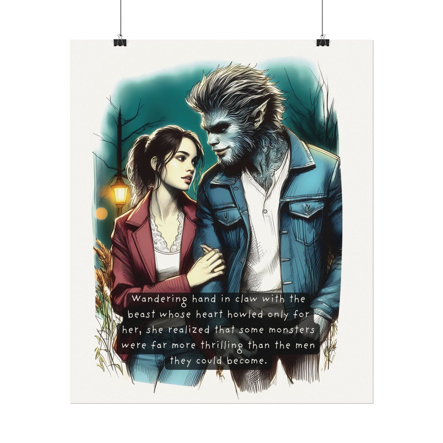 Stroll with a Teenage Werewolf (Beautiful Monsters Collection) - Textured Watercolor Matte Poster