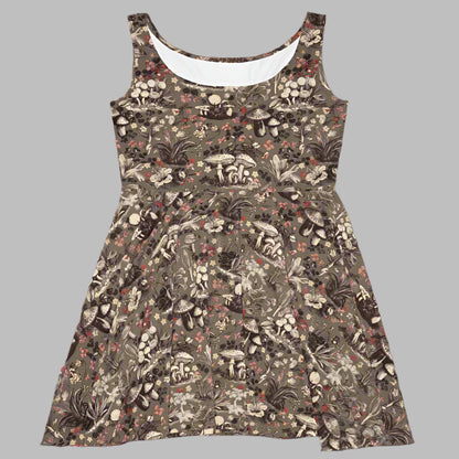 Skater Dress - Boho Floral Earthy and Enchanted Cherry Blossoms & Mushrooms